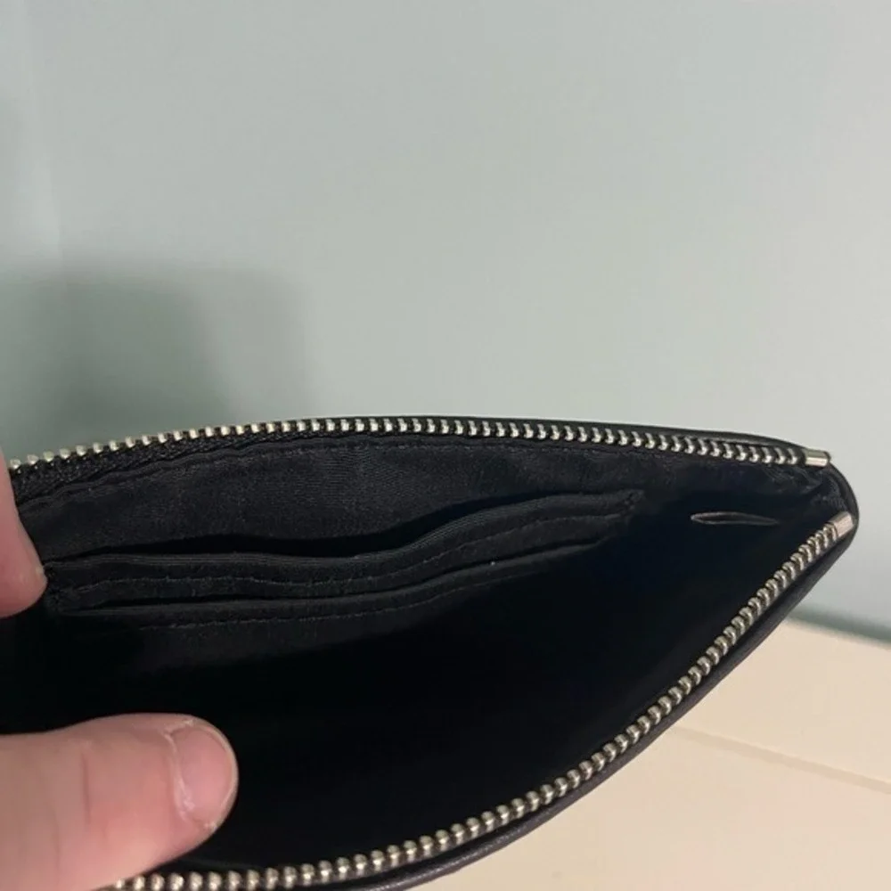 Coach New York‎ Wristlet Black Grey Geometric Textured Zip Top Pouch Bag